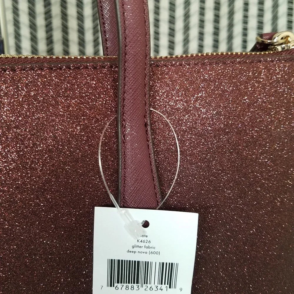 MAKE AN OFFER kate spade glittery glitter shimmy sparkle nova red tote new - Picture 5 of 6